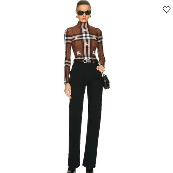 Burberry Plaid Logo-Print Check Embroidered C8 Stretch Jersey Bodysuit Sz M - Picture 4 of 17